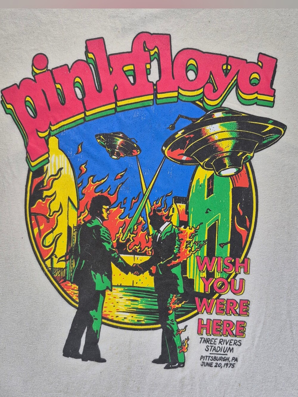 Pink Floyd 'Wish You Were Here' Retro Band Graphics T-Shirt Three Rivers Stadium